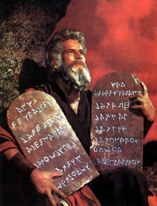 Charton Heston holds the ten commandments